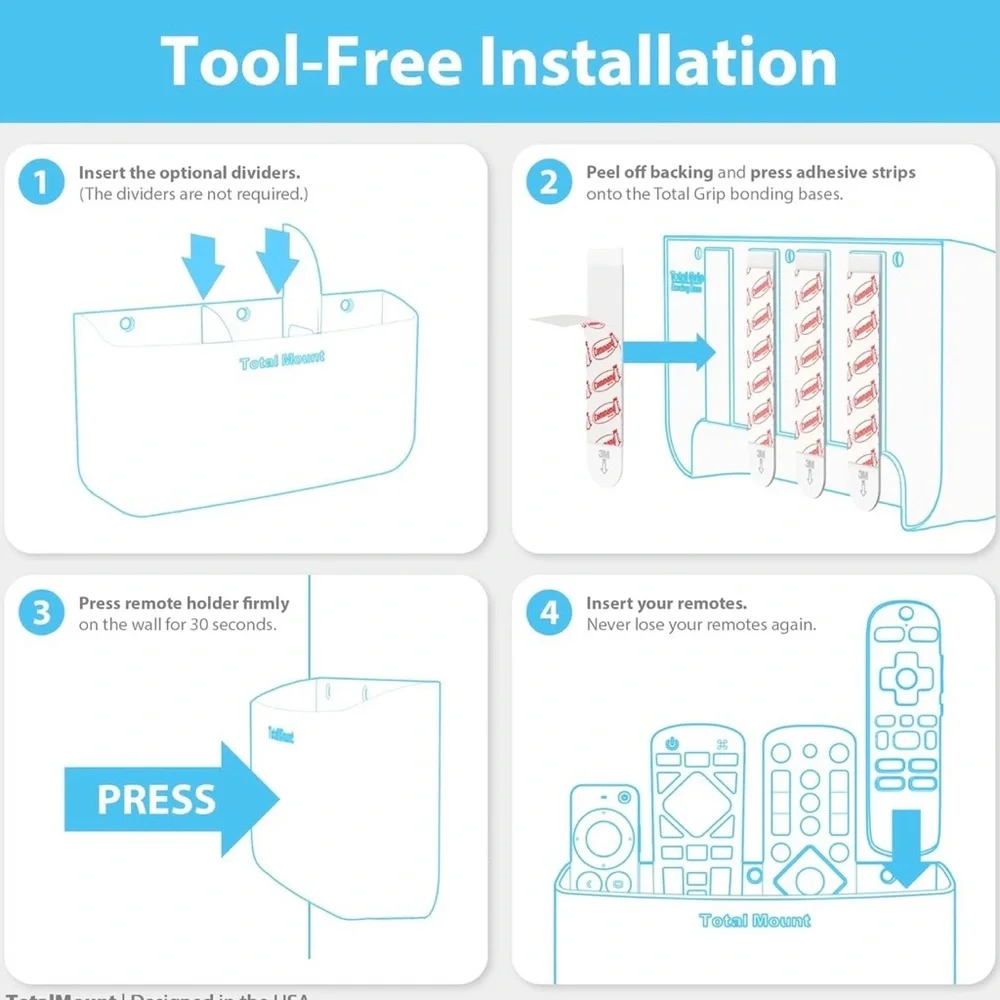 Totalmount Hole-Free Remote Holder – Eliminates Need to Drill Holes in Your Wall